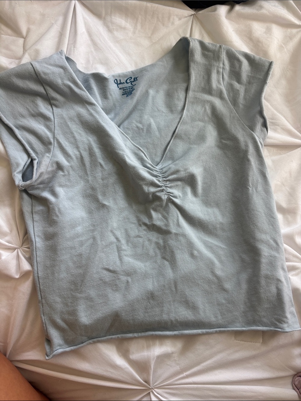 Brandy Melville Light Blue Ruched V-Neck Crop Top